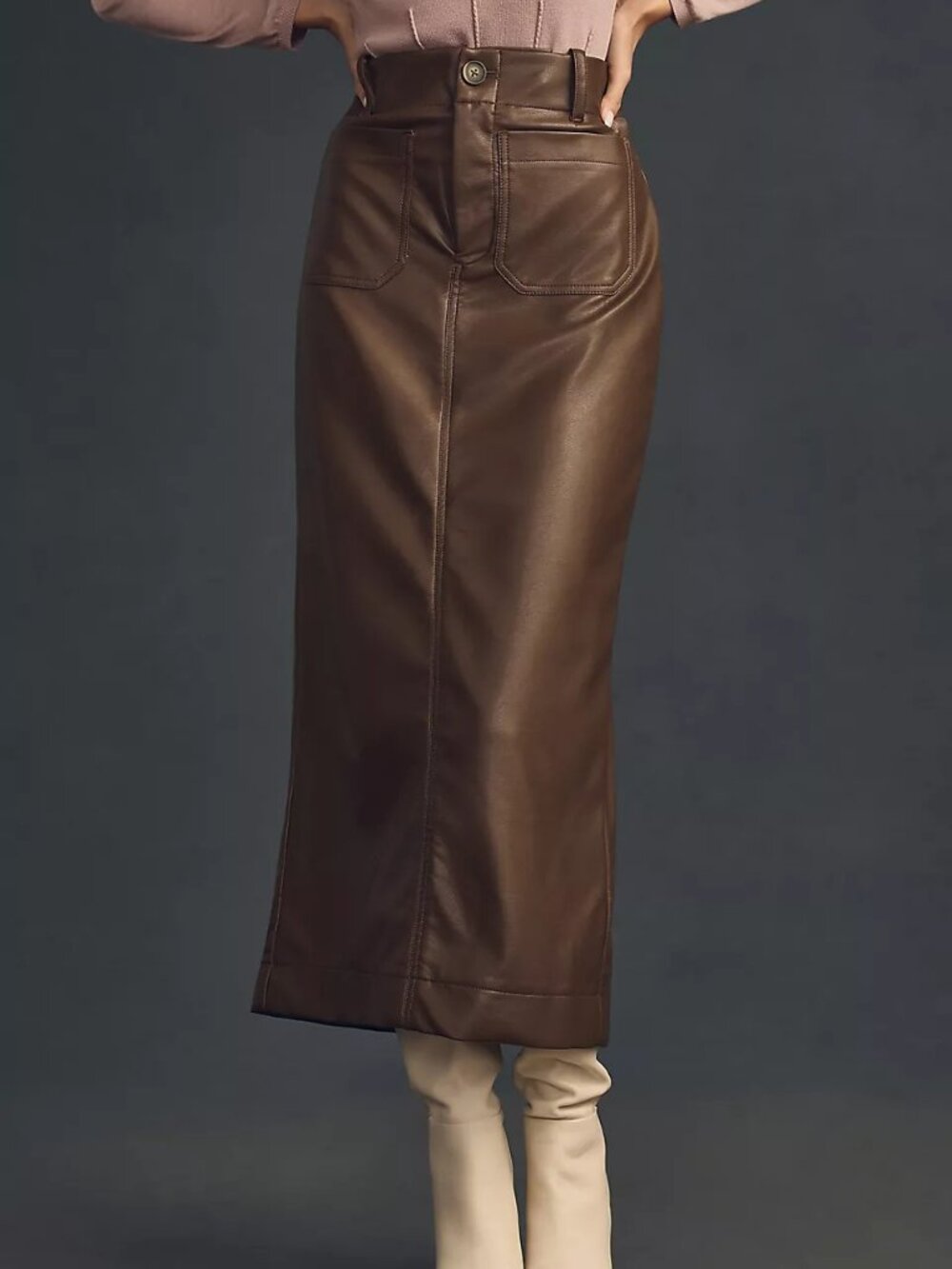 Anthropologie Maeve Colette Faux Leather Maxi Skirt 3X Brown Quiet Luxury
